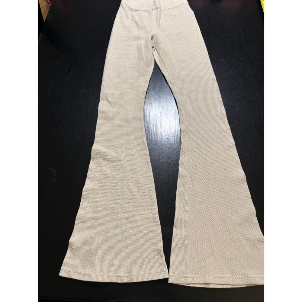 Aerie Offline Cream Waffle Knit High Waisted Flare Leggings Small Bell Bottoms